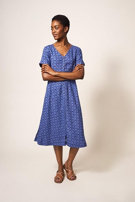 IVY LINEN MIDI DRESS BLUE MULTI 1