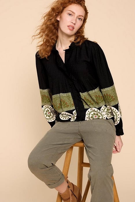 FIA FRILL NECK TOP BLACK PRINT 1