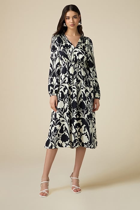 PATTERNED SATIN MIDI DRESS BLACK 1