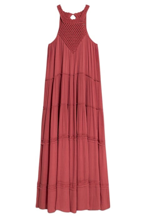 LONG DRESS WITH CROCHET PART RED 3