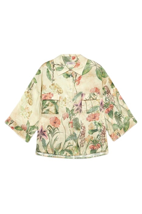 PATTERNED ECO-FRIENDLY SATIN BOXY-CUT SHIRT GREEN 3