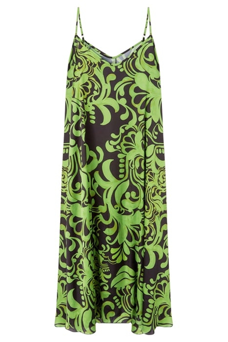 LONG CASHMERE PATTERN SATIN DRESS NATURAL 3