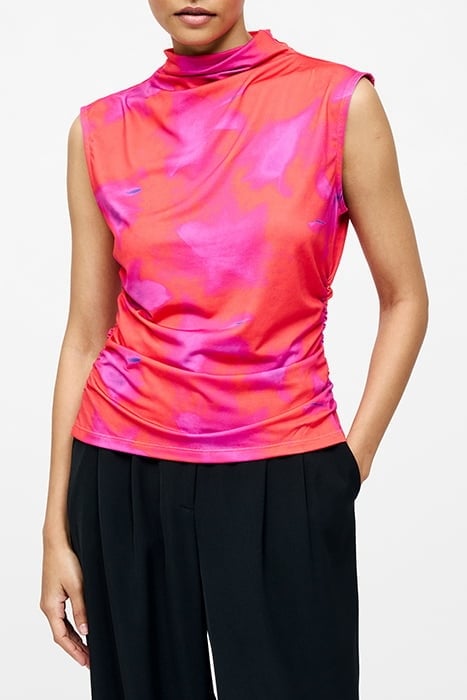 CHRISTY RUCHED SLEEVELESS TOP RASPBERRY SORBET MLT 1