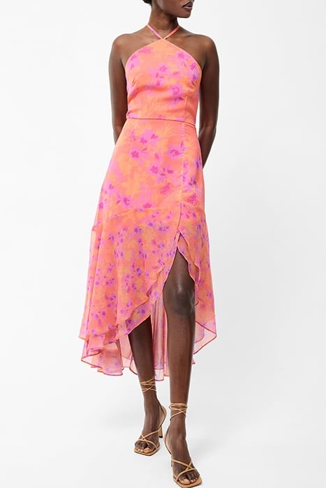 ARLA RUFFLE HALTERNECK DRESS SZ18 CORAL MULTI 1