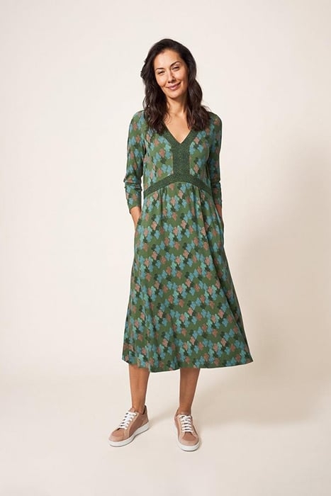ESME JERSEY MIDI DRESS GREEN MULTI 1