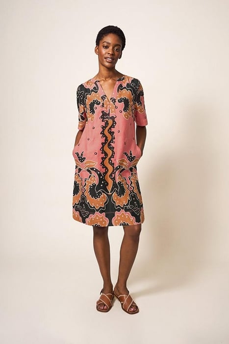 JUNE LINEN SHIFT DRESS PLUM MULTI 1