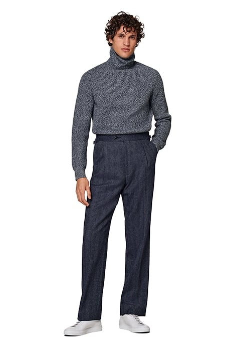 NAVY HERRINGBONE WIDE LEG STRAIGHT TROUSERS 3