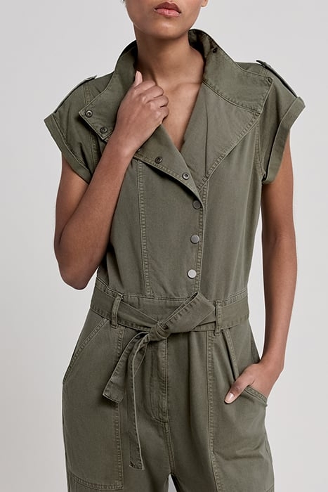 KHAKI LONG JUMPSUIT WITH ASYMMETRIC COLLAR 4