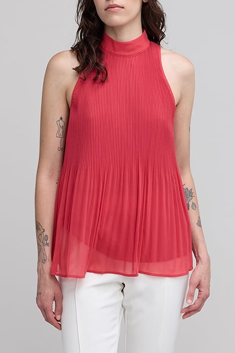 RED RECYCLED PLEATED TOP WITH AMERICAN ARMHOLES 1