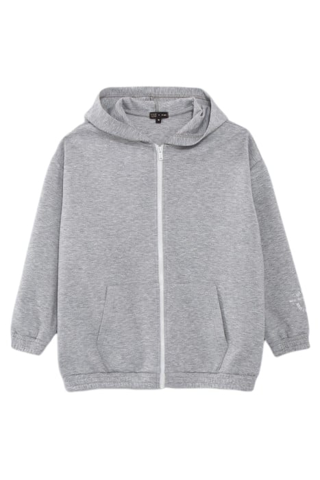 GIRLS’ GREY ZIPPED HOODED OVERSIZE CARDIGAN 1