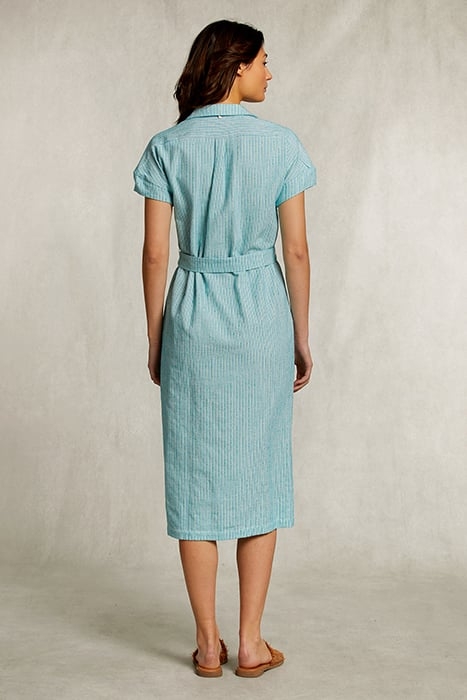 BLUE/GREEN STRIPED BELTED DRESS GREEN 2