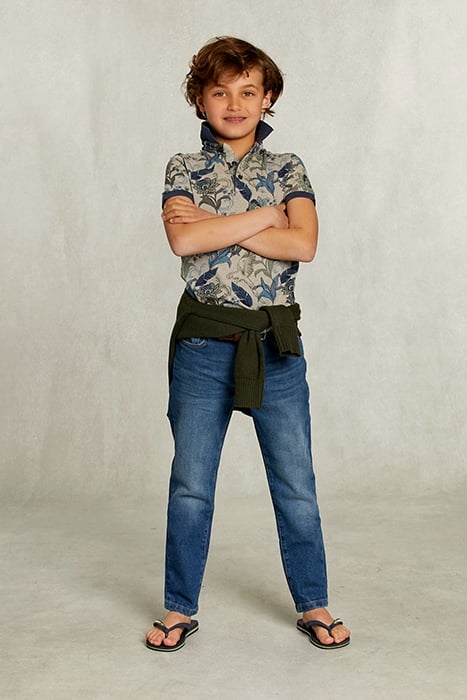 CUSTOM FIT FLORAL POLO EQUATOR MIX KHAKI 3