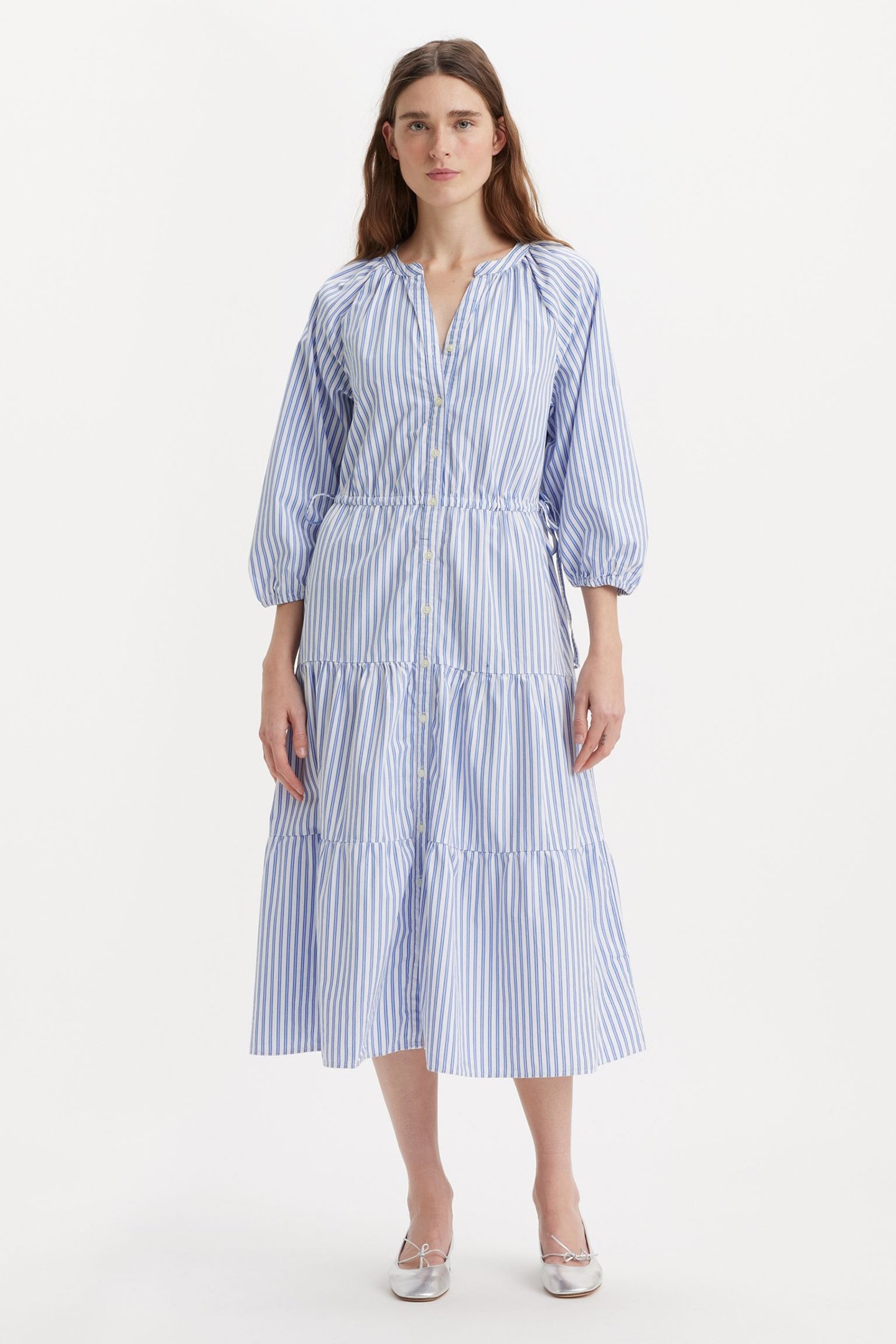 CECILE MIDI DRESS BEARBERRY STRIPE BLUE 1