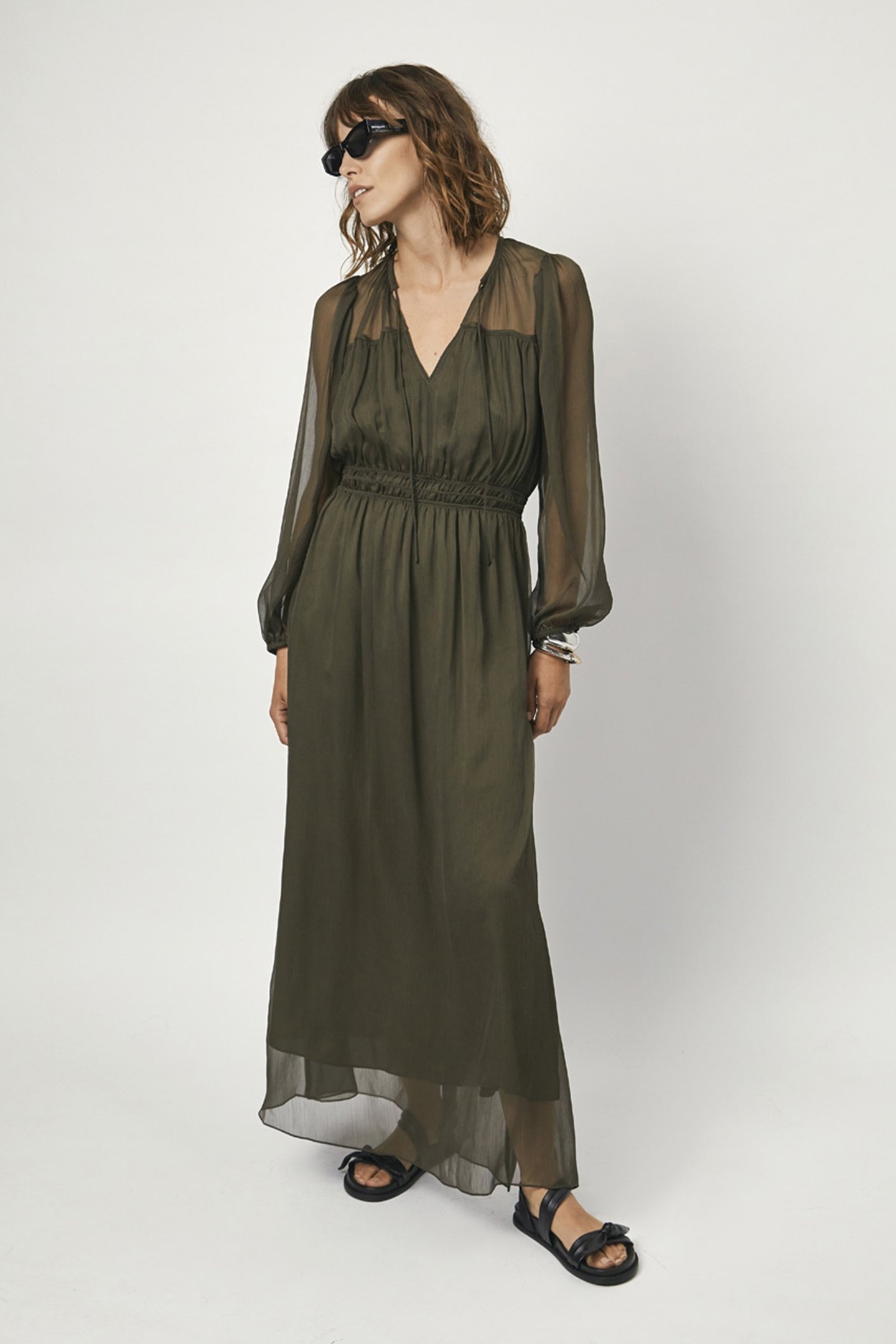 ABSOLUTE PLEATED BOHO DRESS UTILITY GREEN 1