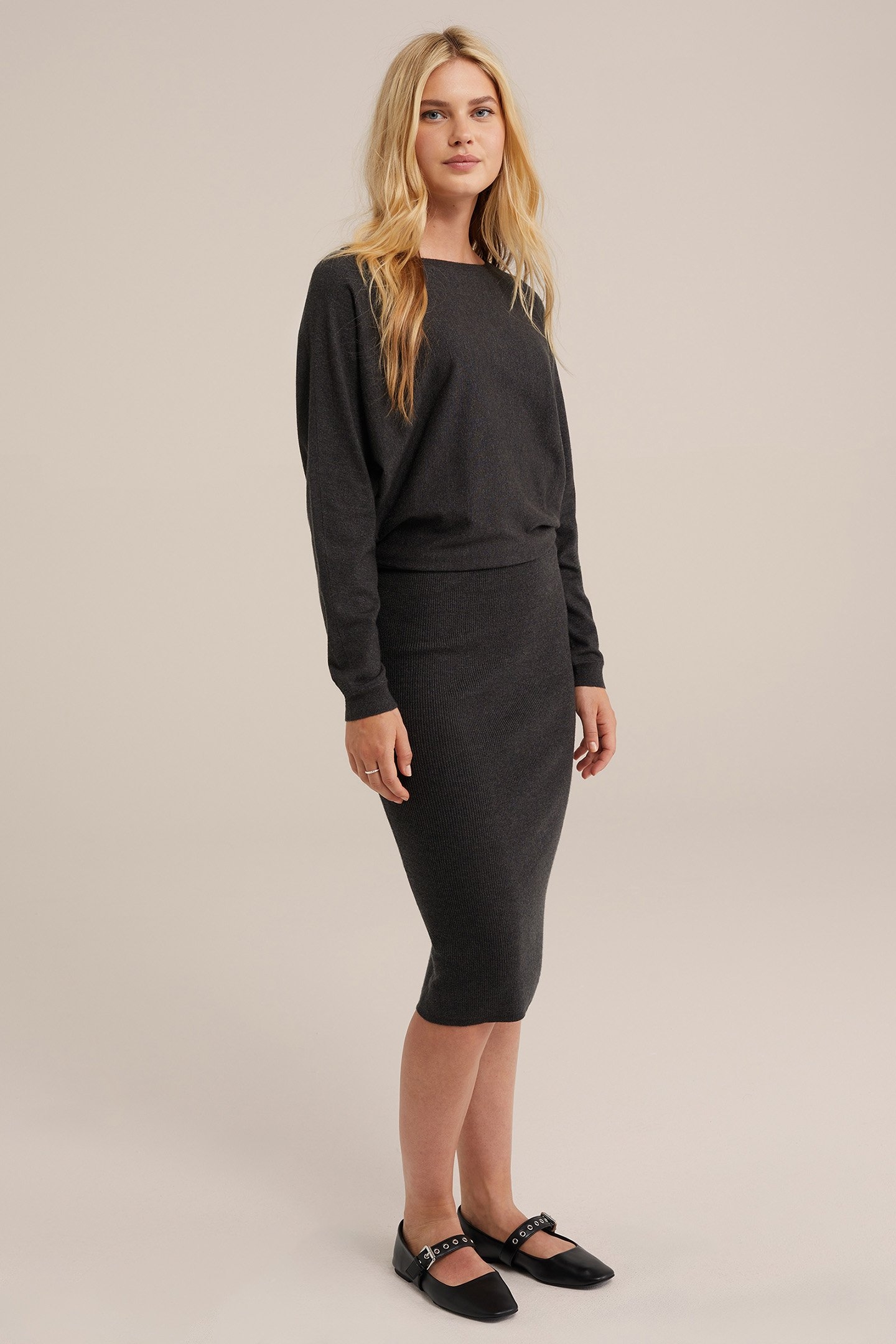 DRESS MID LENGTH BLENDED DARK GREY 2