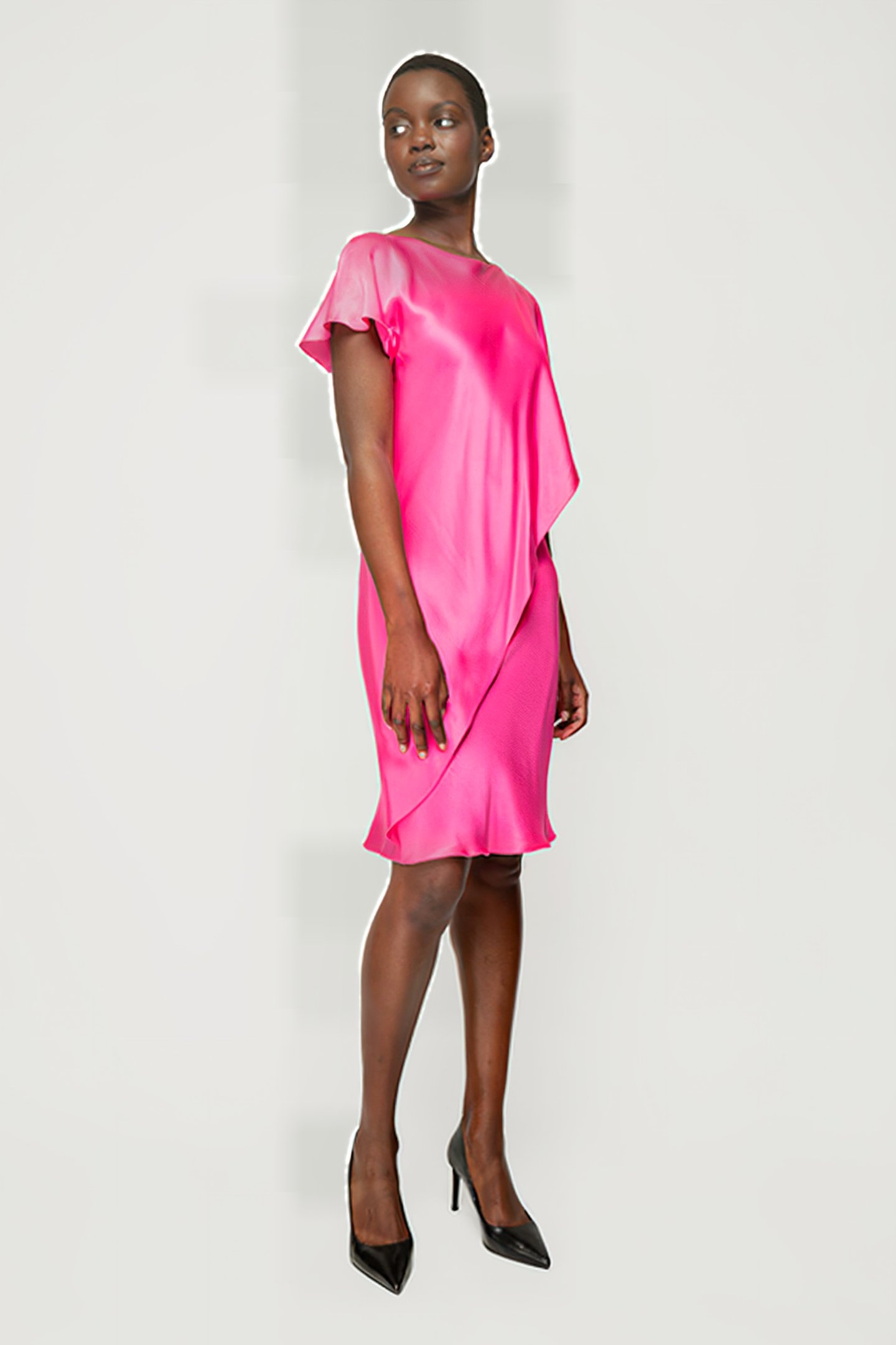 DRESS SATIN FLUID SLEEVE CARMINE ROSE 4