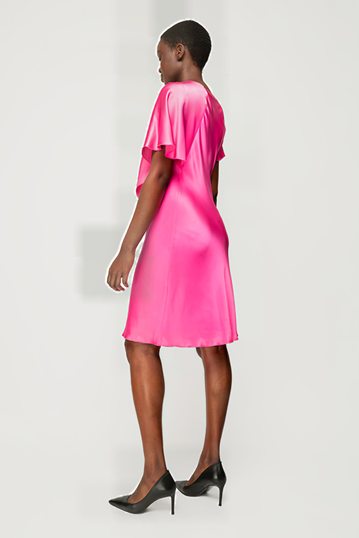 DRESS SATIN FLUID SLEEVE CARMINE ROSE 2