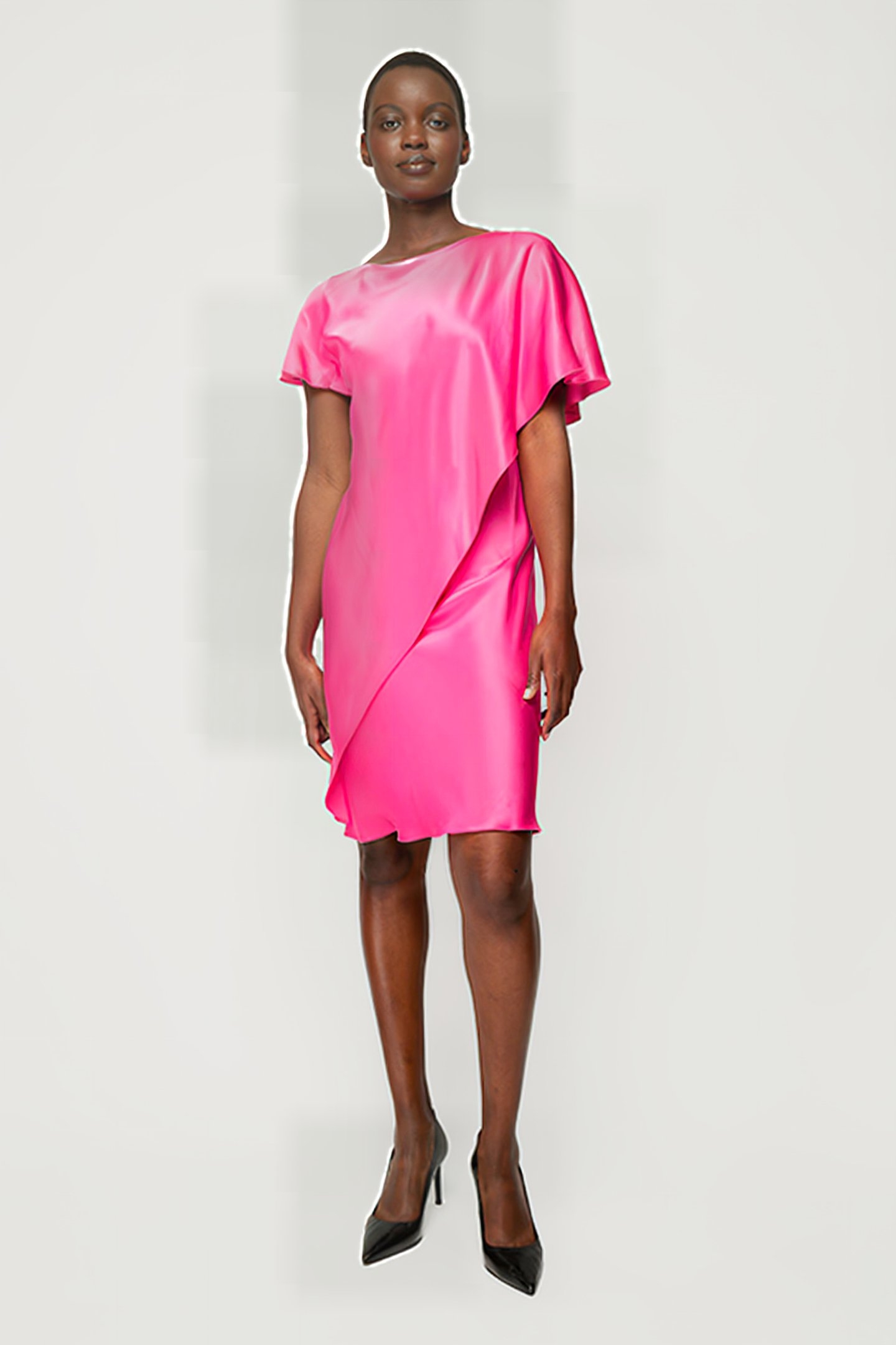 DRESS SATIN FLUID SLEEVE CARMINE ROSE 1
