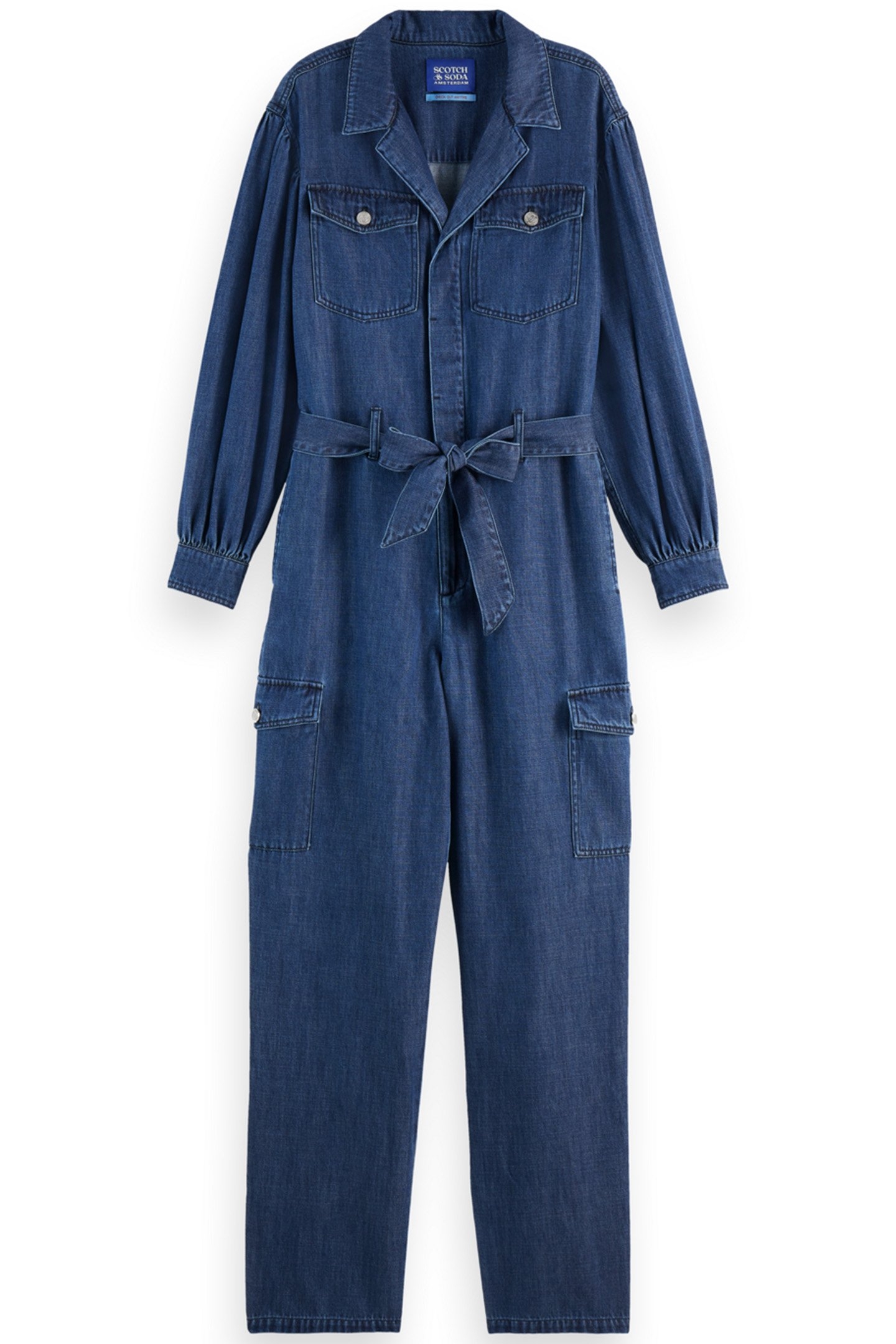 LIGHTWEIGHT DENIM JUMPSUIT IN DARK WASH WITH TONAL DETAILING 3