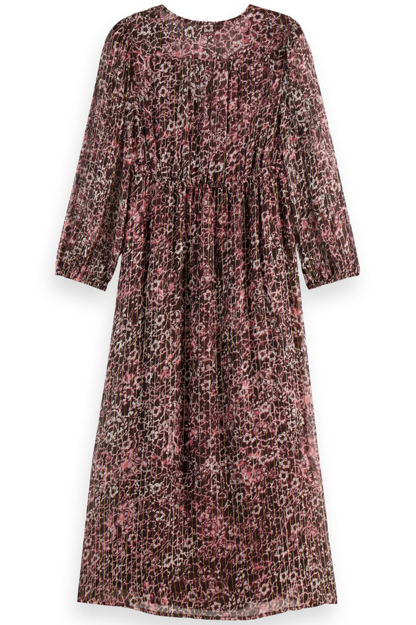MIDI DRESS WITH LUREX AND PUFF SLEEVE SHIBORI FLORAL PINK 2