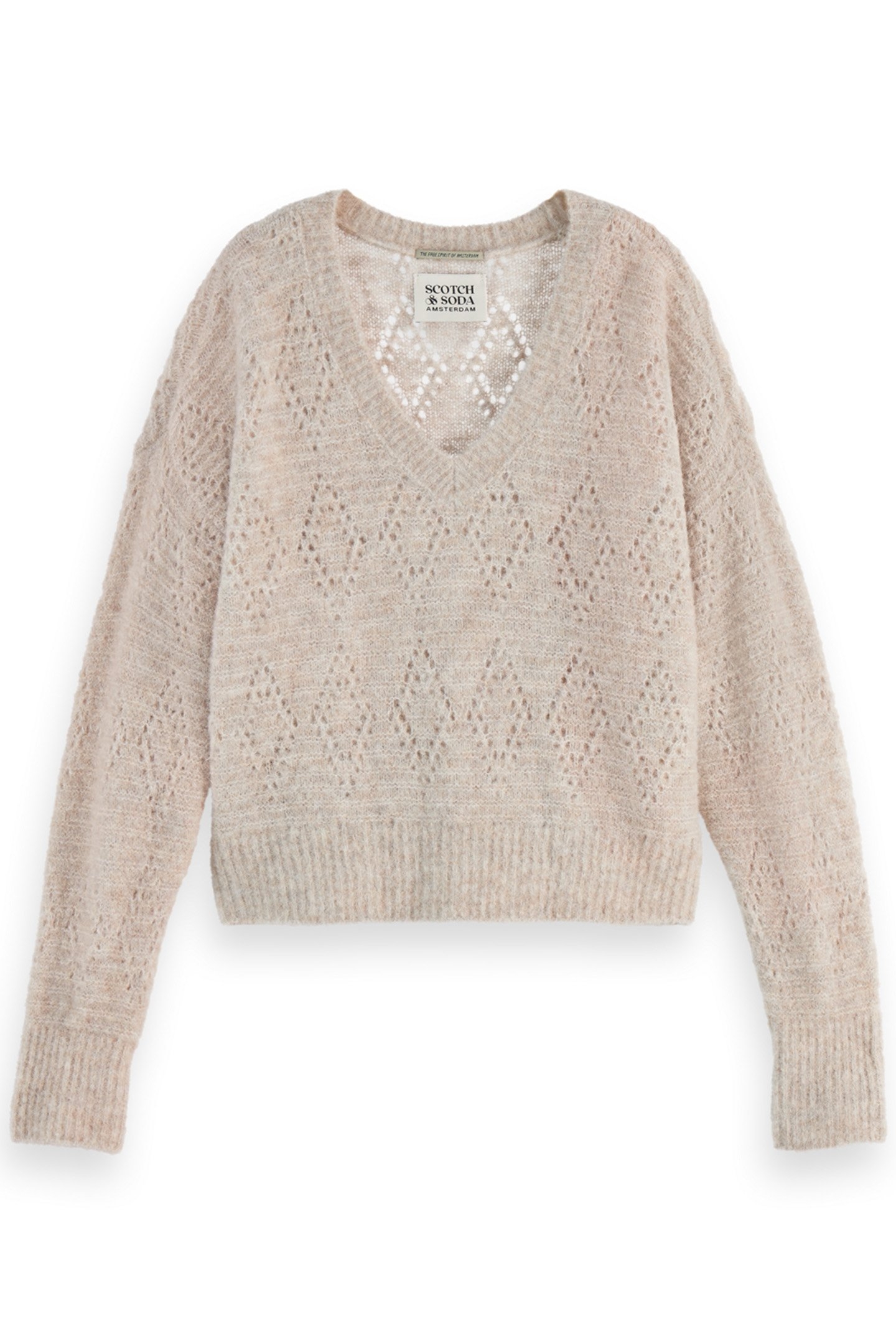 BOUCL V-NECK RELAXED PULLOVER OATMEAL MELANGE 1