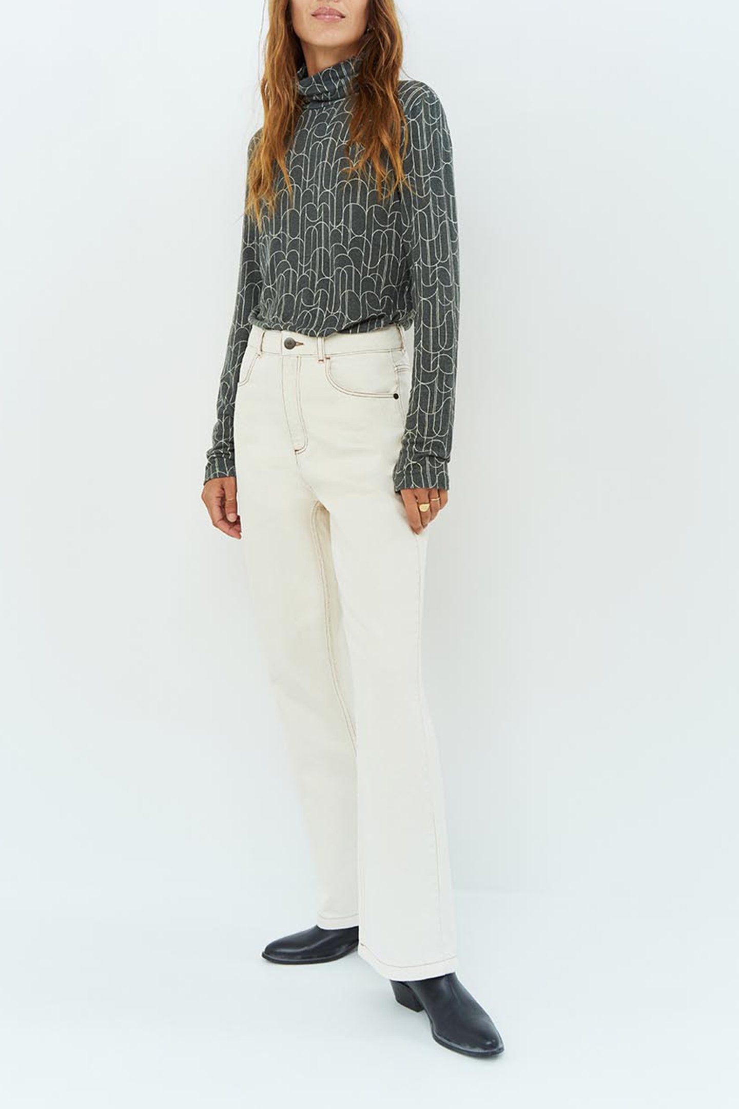 MADLY _ KHAKI ART DECO KNITTED TURTLENECK T-SHIRT KHAKI 3