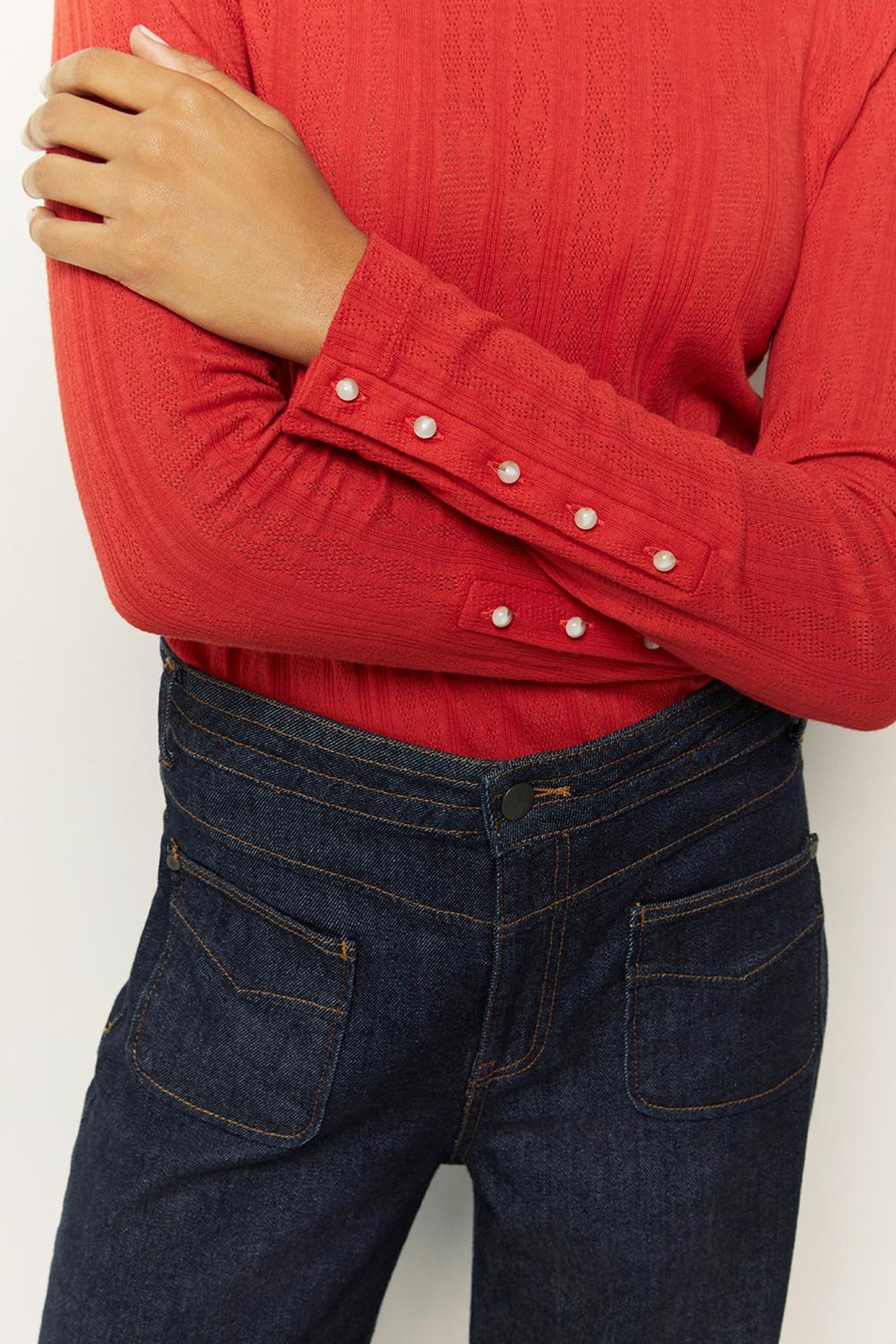 MALORY _ RED POINTELLE MESH T-SHIRT HOLLY BERRY 4