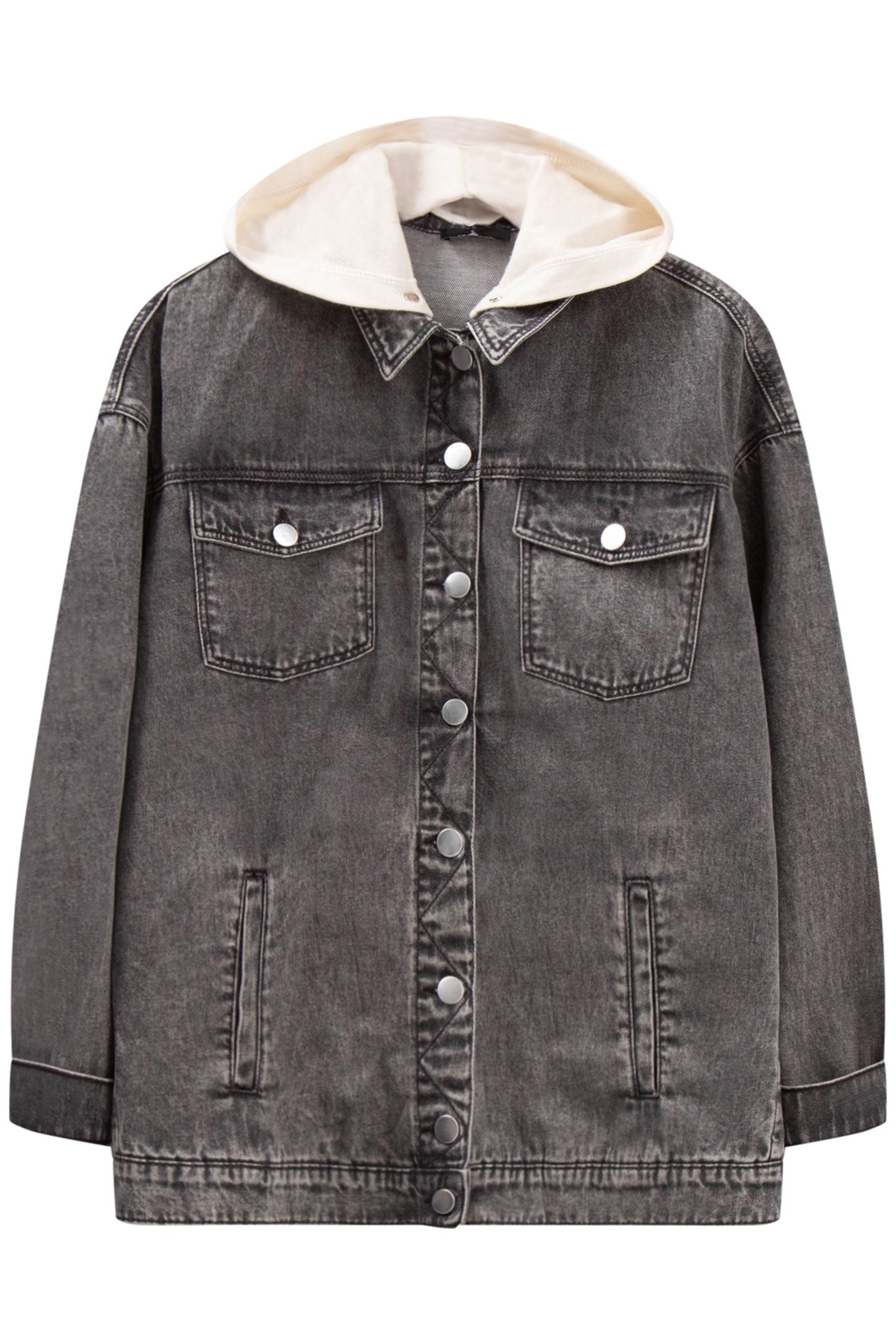 DOLLIS - OPAL GREY DENIM JACKET WITH DETACHABLE HOOD IVORY 1