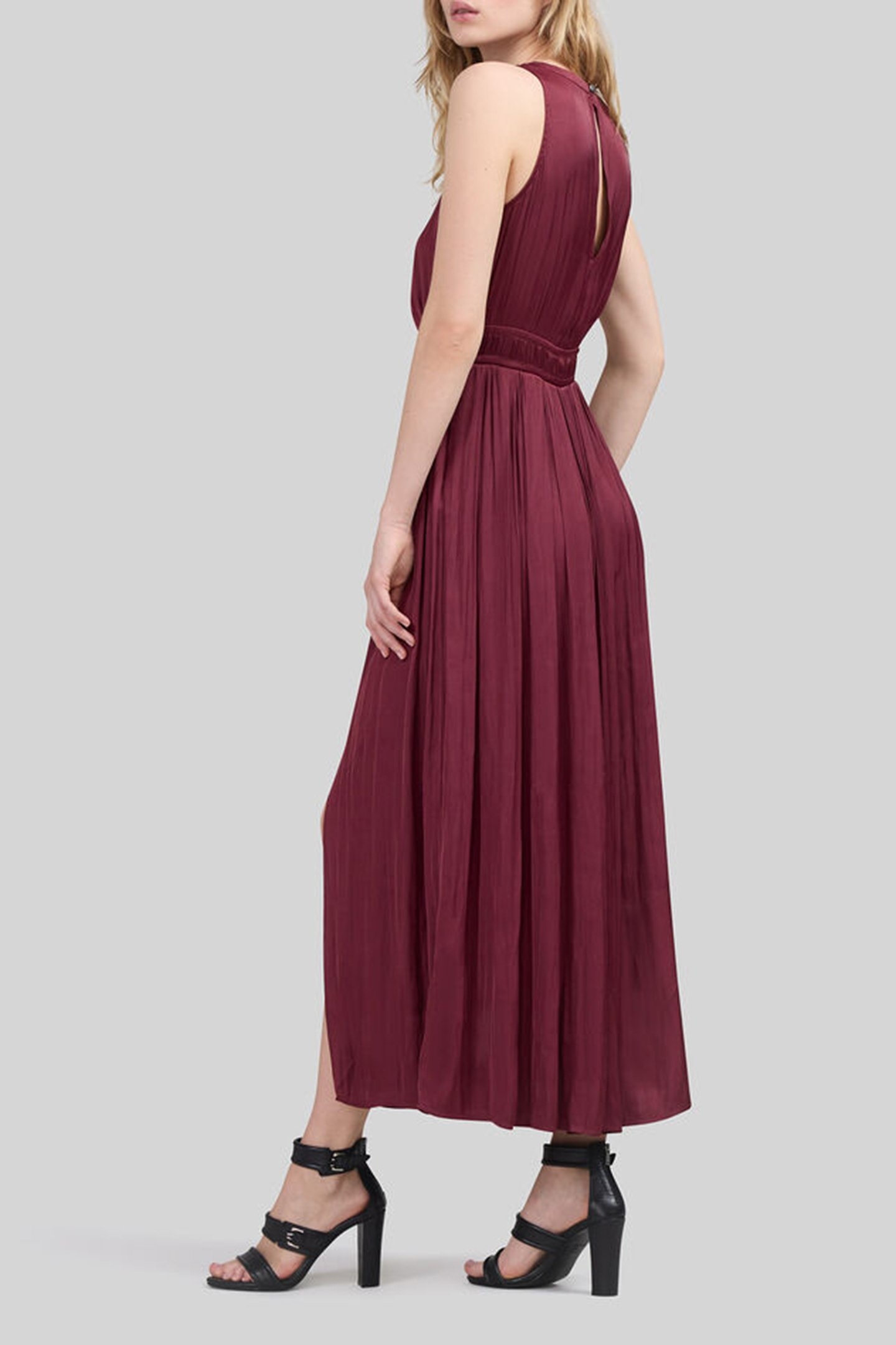 BURGUNDY RECYCLED LONG DRESS WITH ASYMMETRIC TOP 2