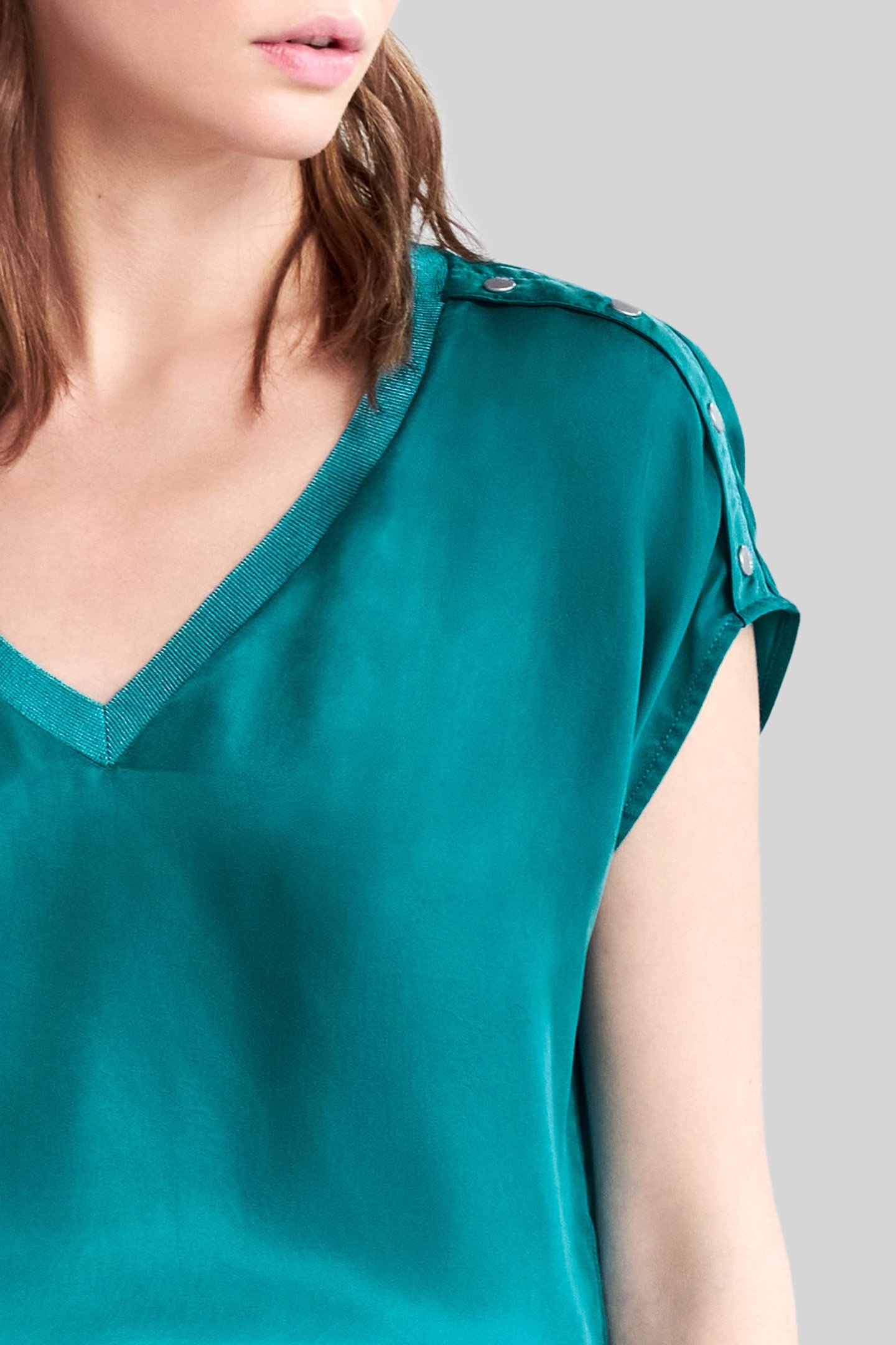 EMERALD SATIN TOP WITH STUDDED SHOULDERS 5