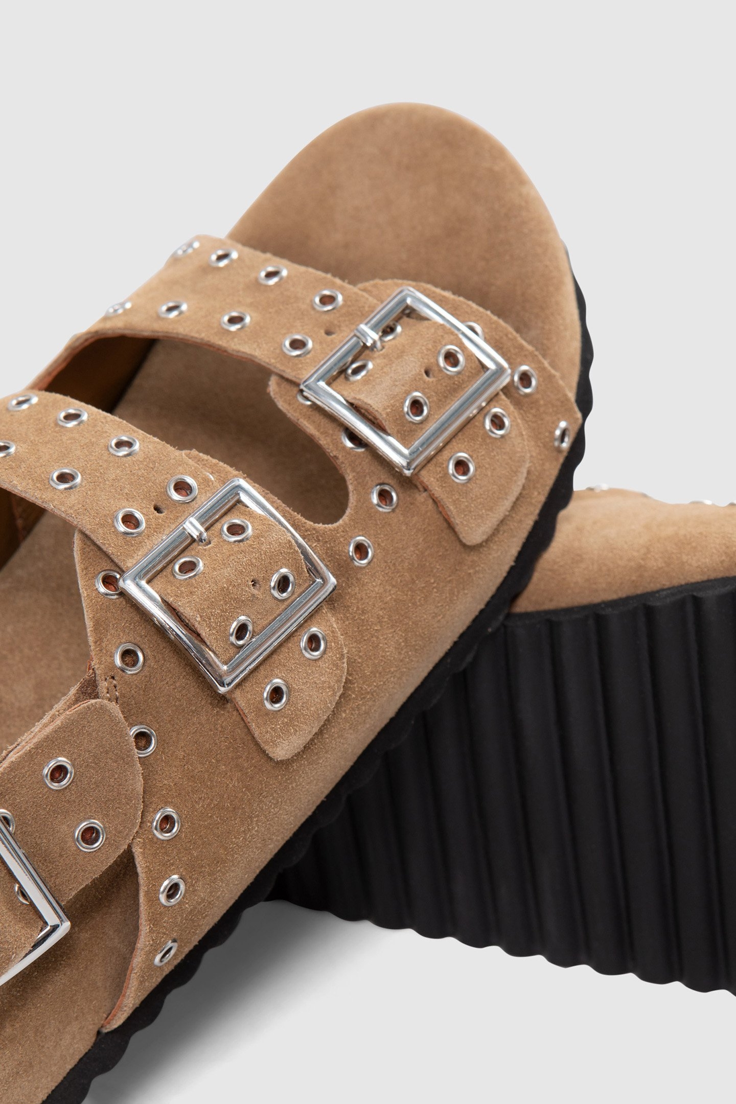 SAND SUEDE SANDALS WITH EYELET STRAPS 8