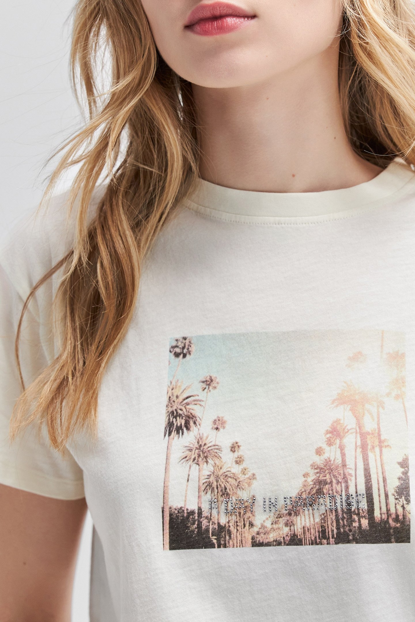 WHITE ORGANIC COTTON T-SHIRT, DIAMANTÉ PALM PHOTO 5