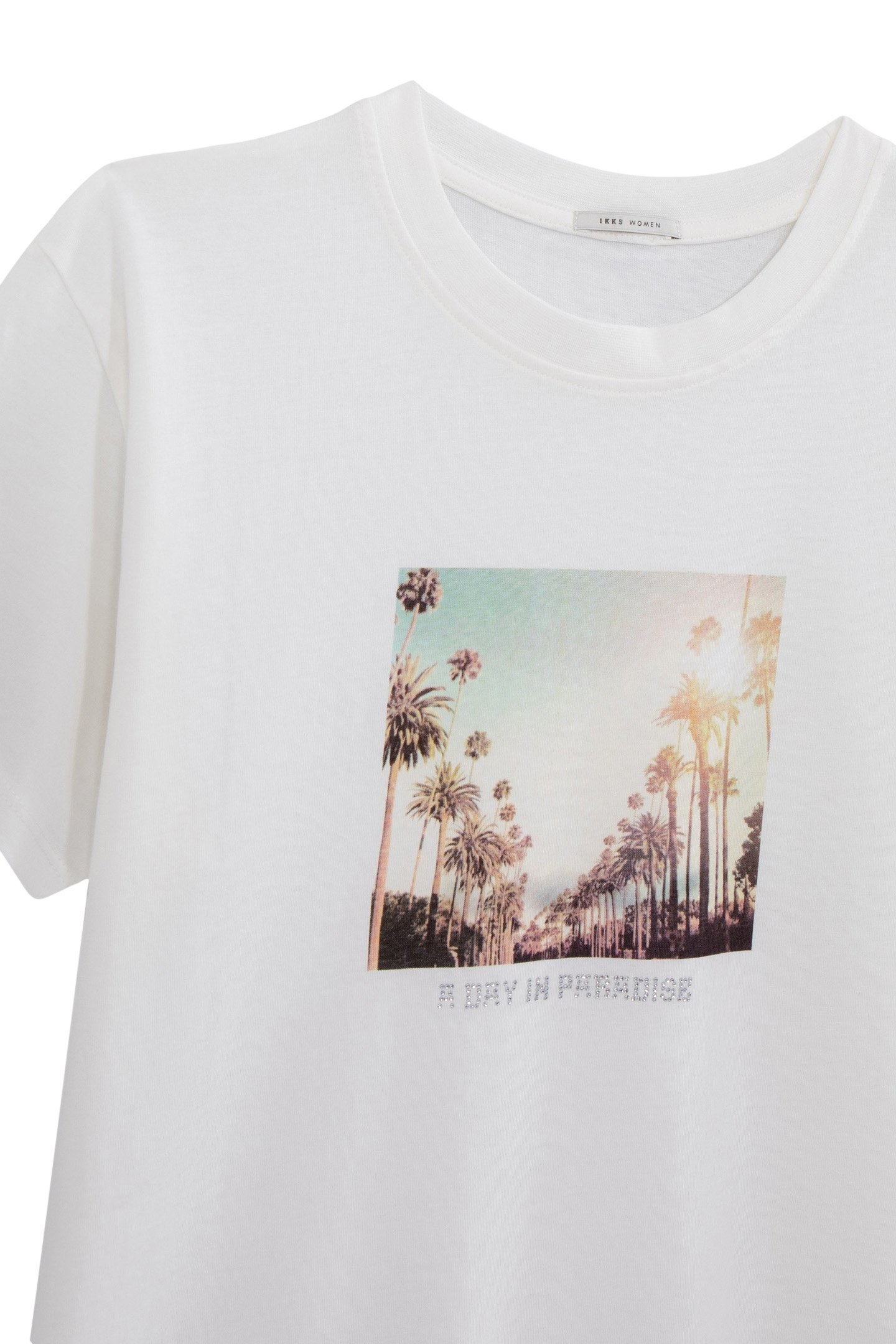 WHITE ORGANIC COTTON T-SHIRT, DIAMANTÉ PALM PHOTO 6