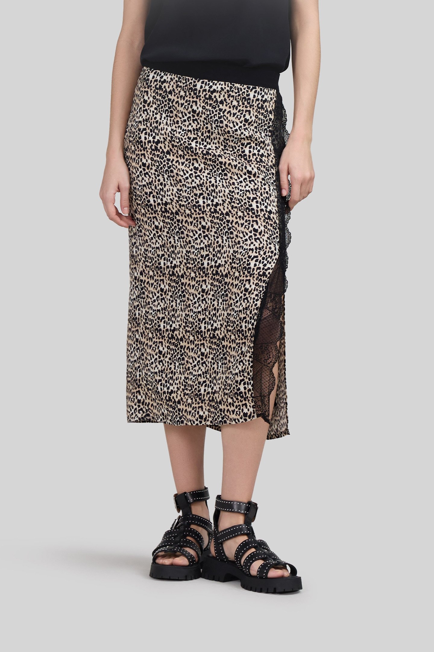 BLACK LENZING™ ECOVERO™ ROCK LEOPARD DETAIL SKIRT 1