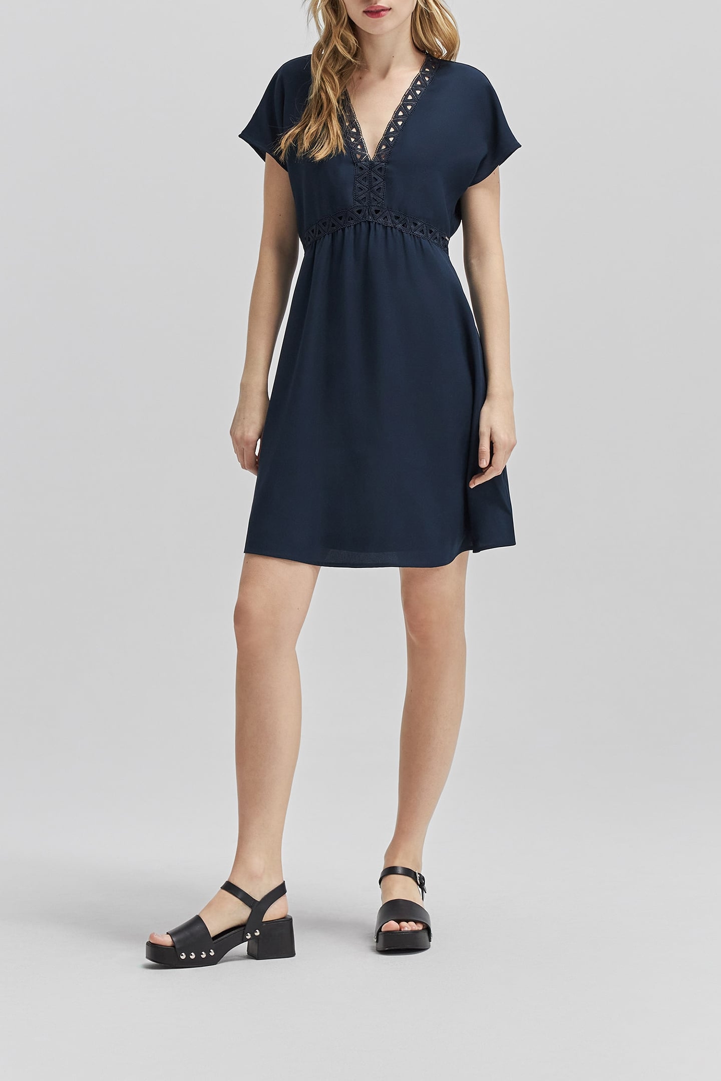 NAVY RECYCLED DRESS WITH LACE BRAID 3