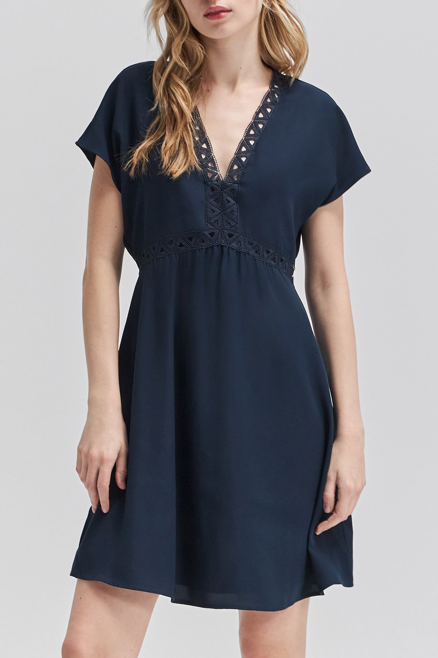 NAVY RECYCLED DRESS WITH LACE BRAID 1