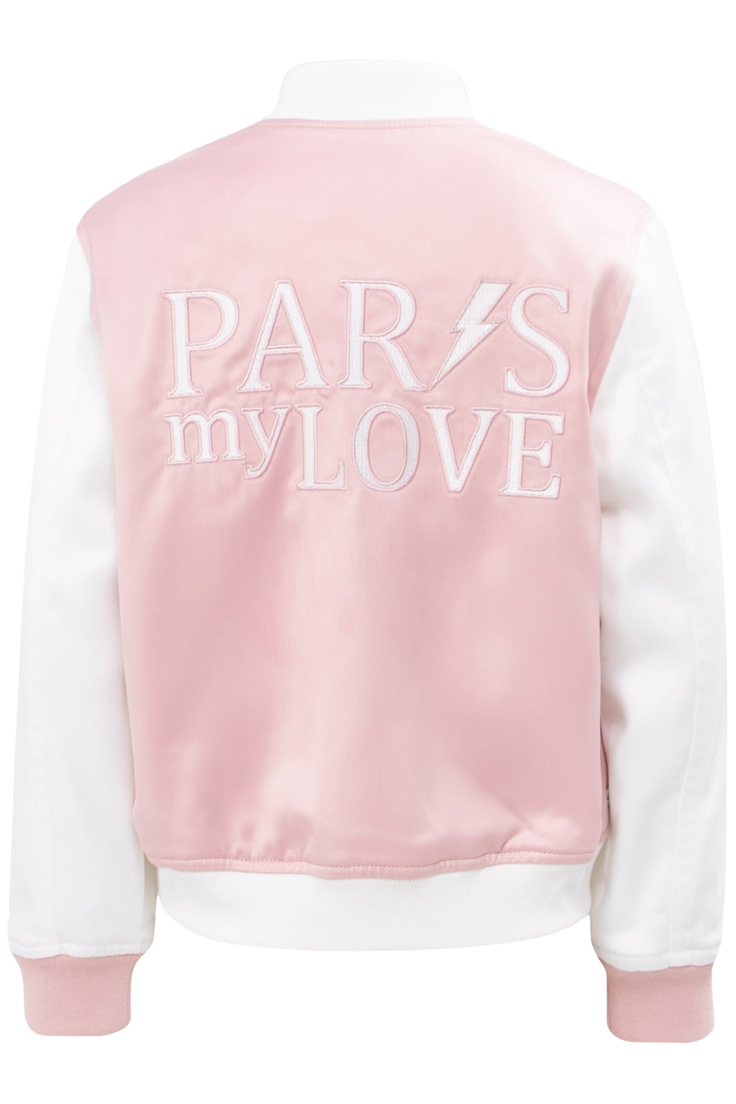 GIRLS’ PINK/WHITE VARSITY JACKET, BADGES AND EMBROIDERY 2