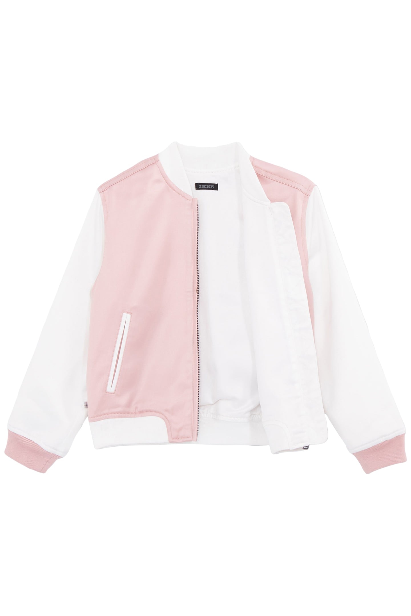 GIRLS’ PINK/WHITE VARSITY JACKET, BADGES AND EMBROIDERY 3