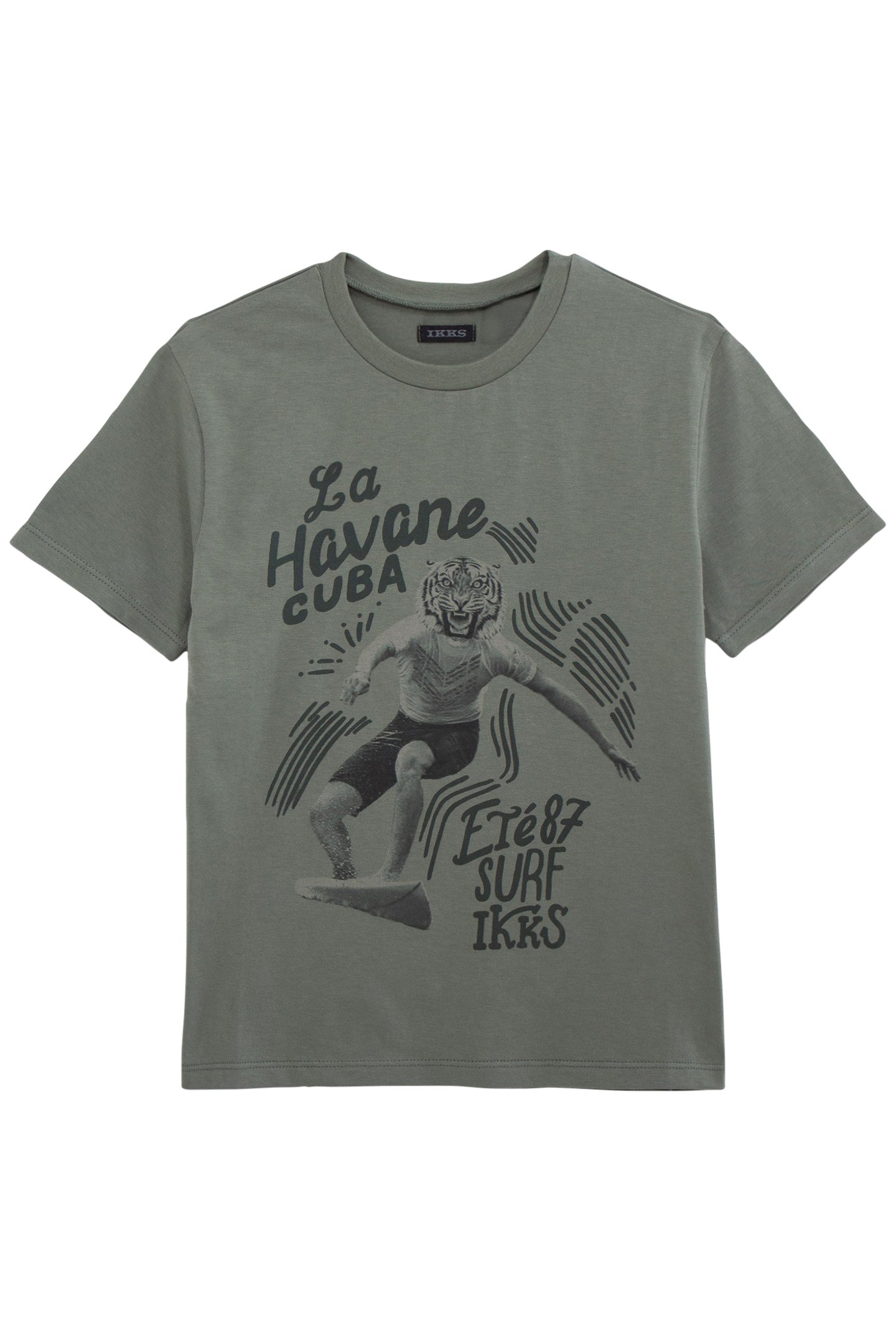BOYS’ KHAKI T-SHIRT WITH TIGER-SURFER IMAGE 1