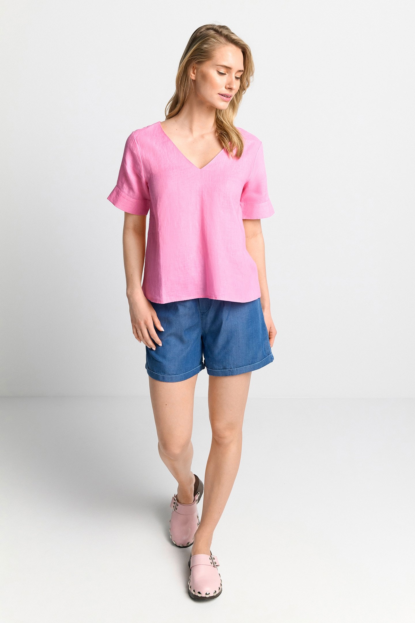 V-NECK LINEN BLOUSE SUSTAINABLE SORBET PINK 2