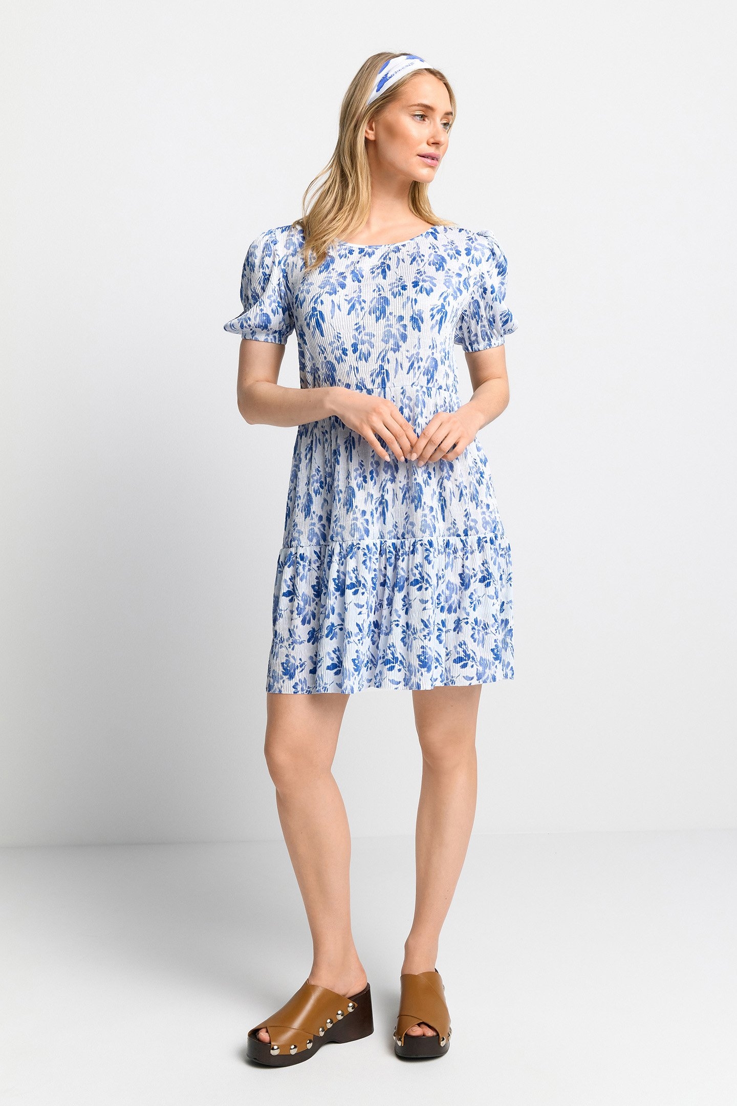 PRINTED CRINKLE DRESS RECYCLED COTTON BLUE 2