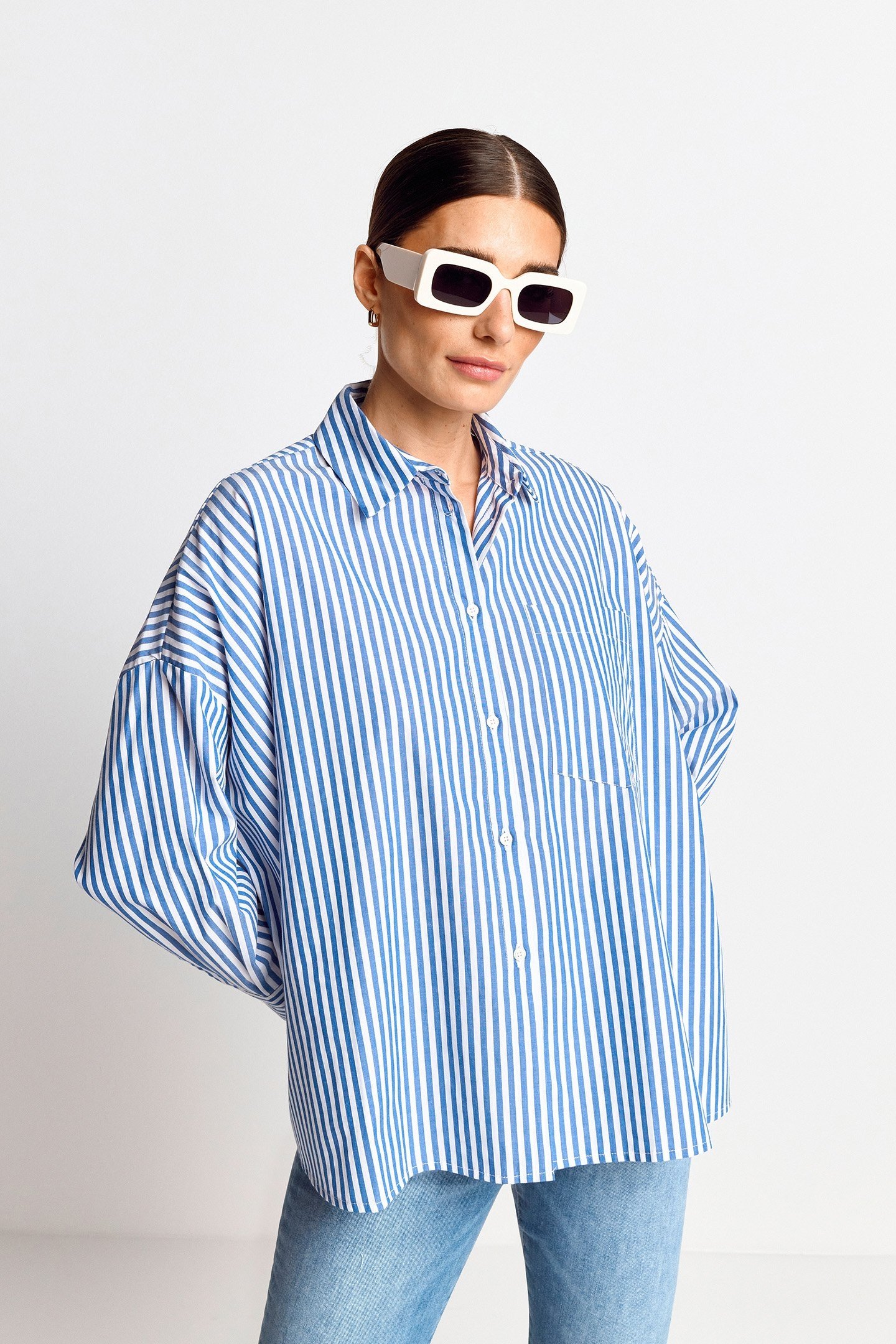 OVERSIZED STRIPED BLOUSE ORGANIC AZZURE BLUE 1