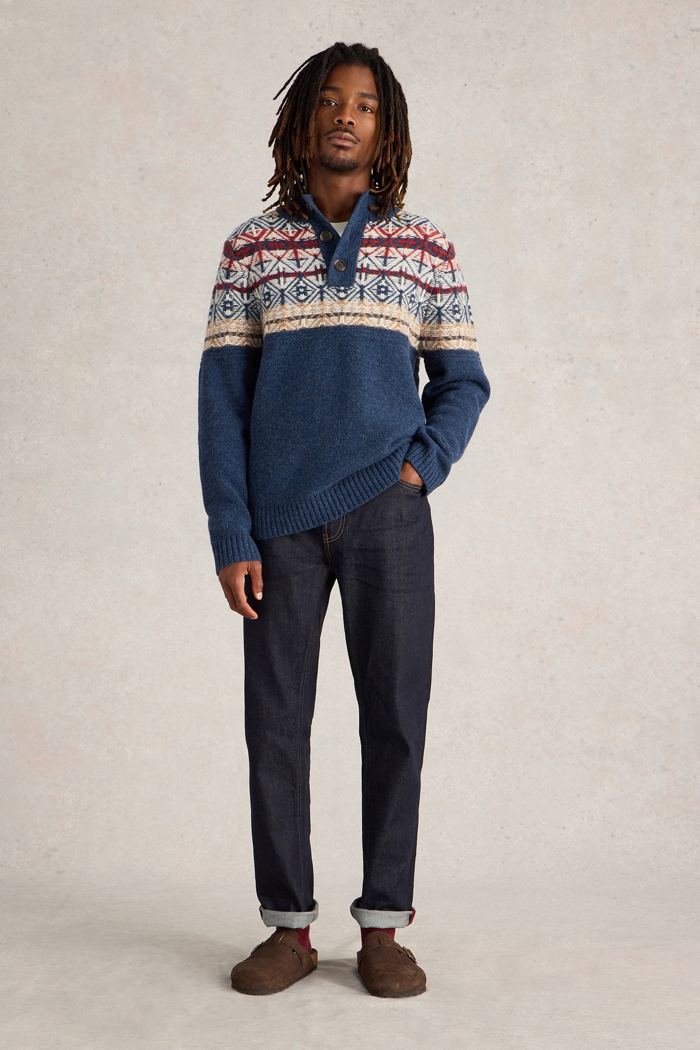 LEWIS FUNNEL NECK FAIRISLE NAVY MULTI 1