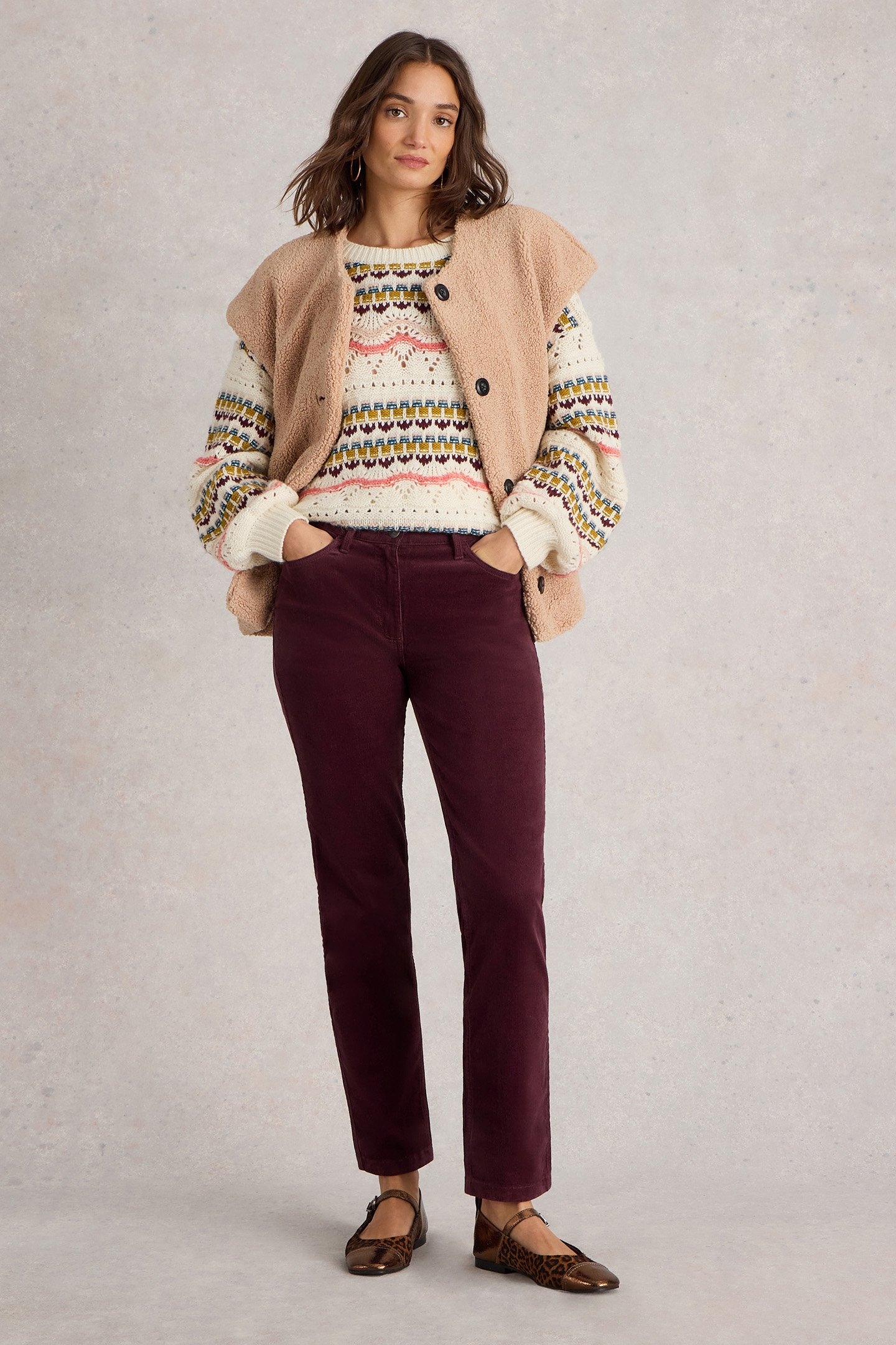 BROOKE STRAIGHT CORD TROUSER MID PLUM 1