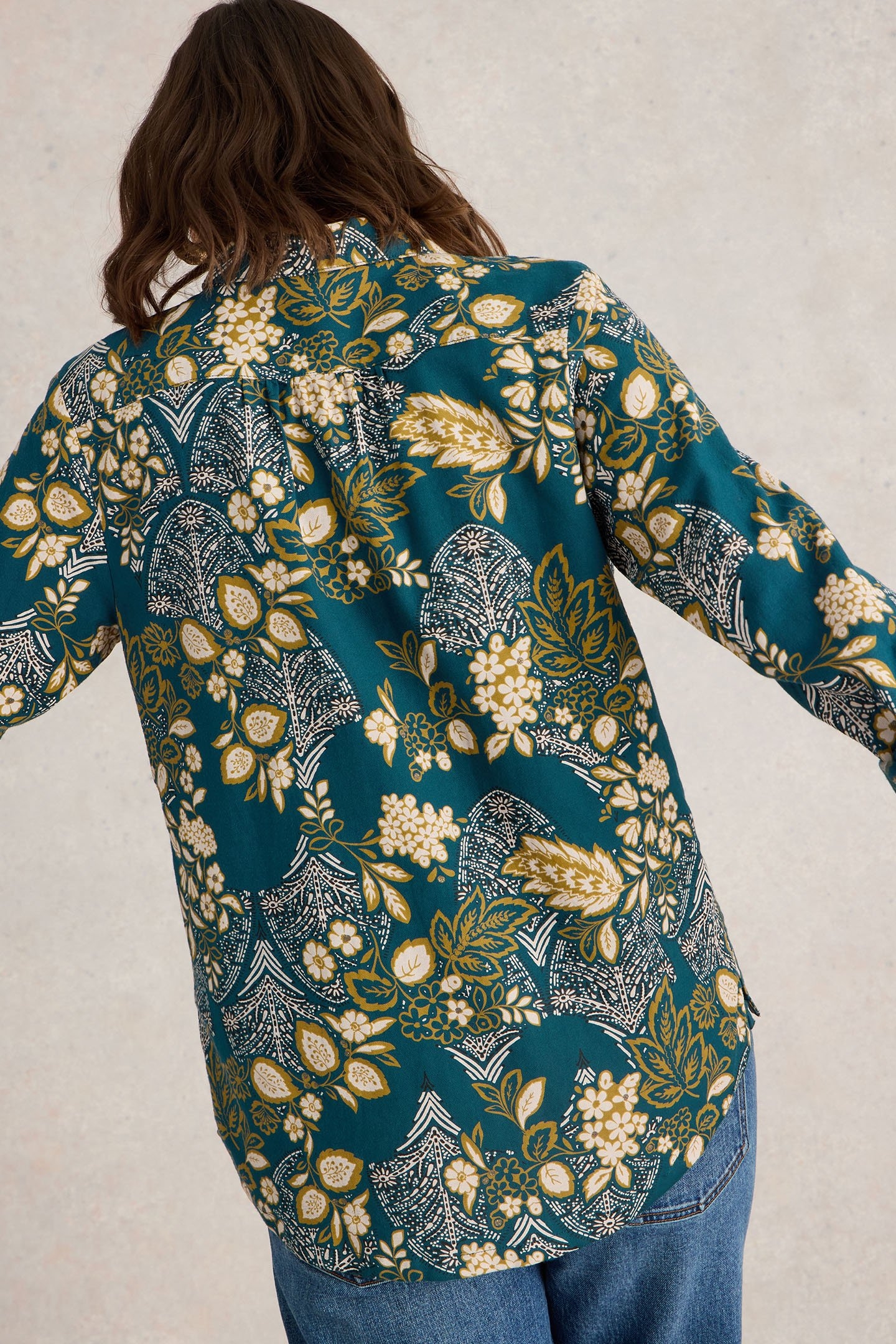 SOPHIE ORGANIC COTTON SHIRT TEAL PRINT 4