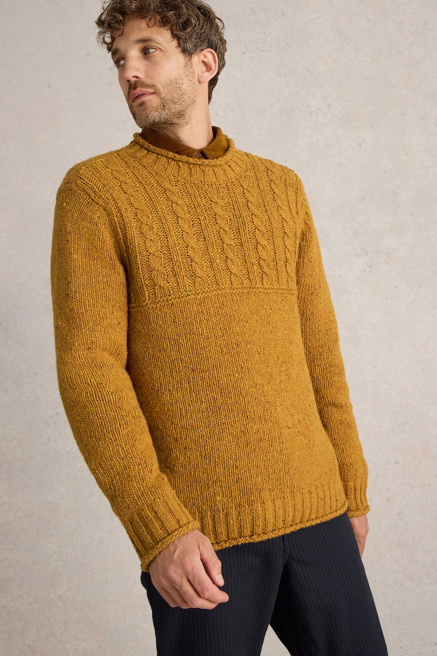 CABLE MIX CREW NECK MID YELLOW 1