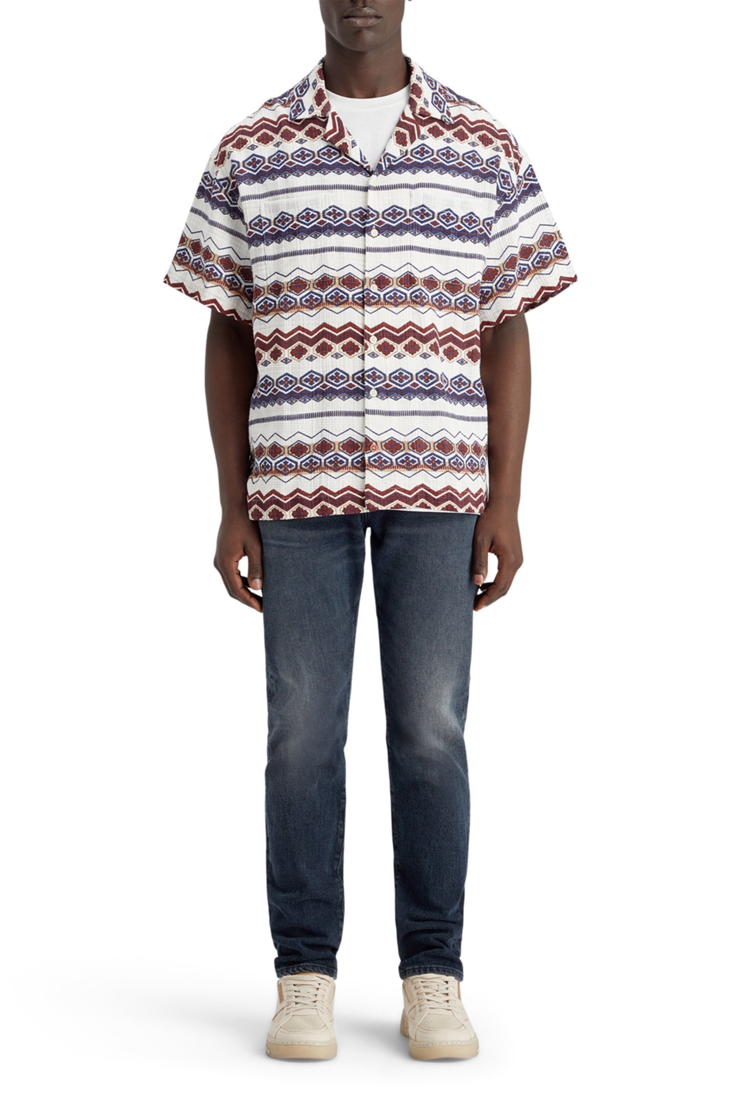 STRUCTURED PRINTED STRIPE SHIRT RED BLUE MULTI 3