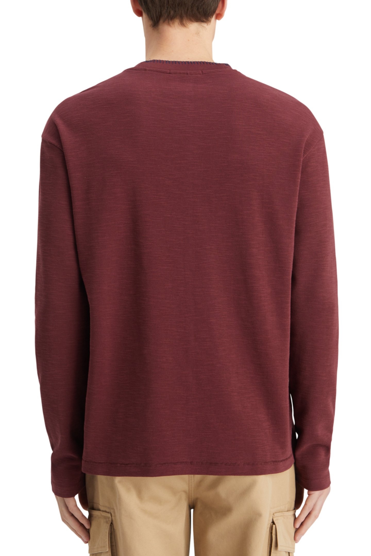 RELAXED FIT BLANKET STITCH SLUB LONGSLEEVE T-SHIRT WINE 2