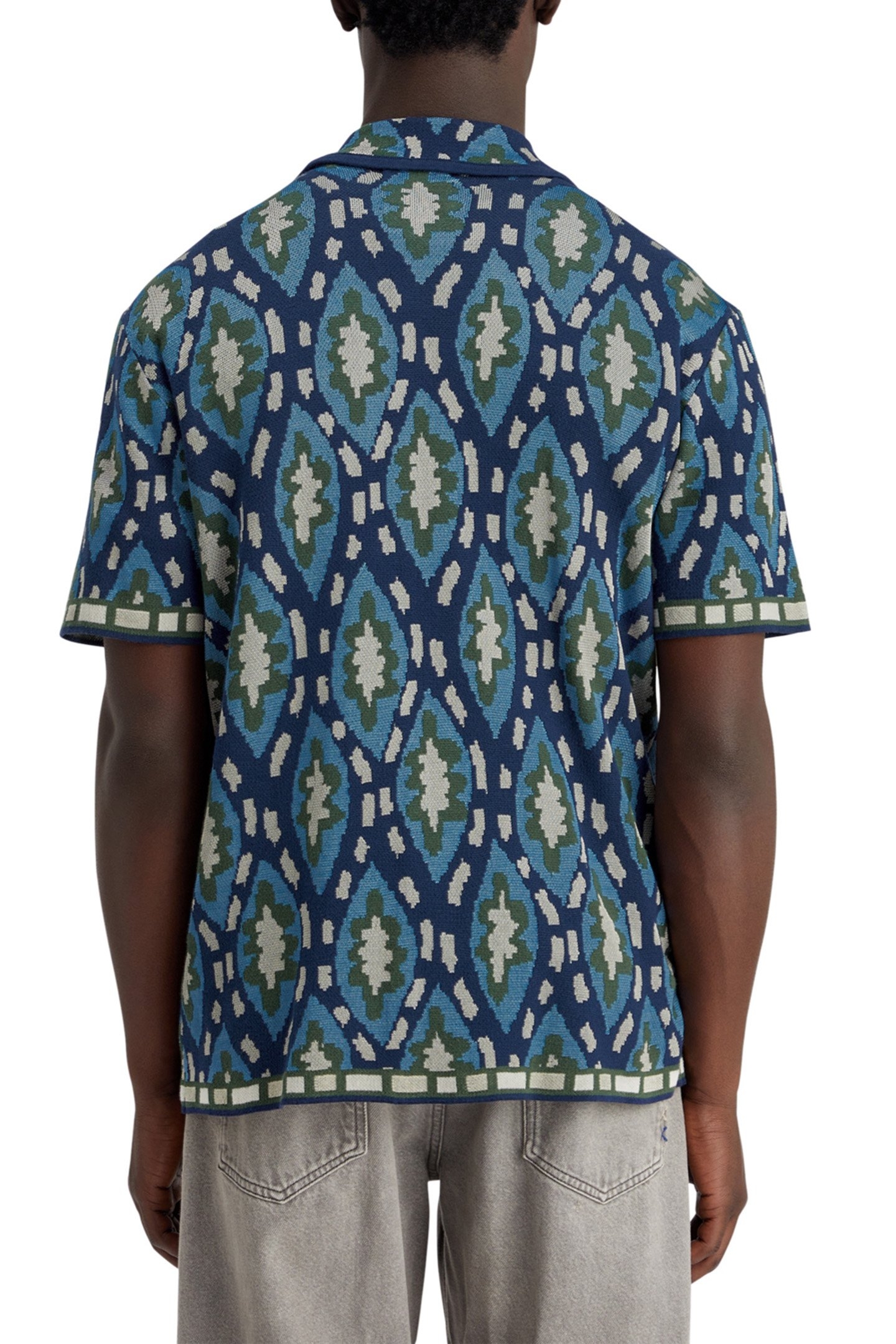 JACQUARD KNITTED SHORT-SLEEVED SHIRT BLUE BOOKCOVER AOP 2