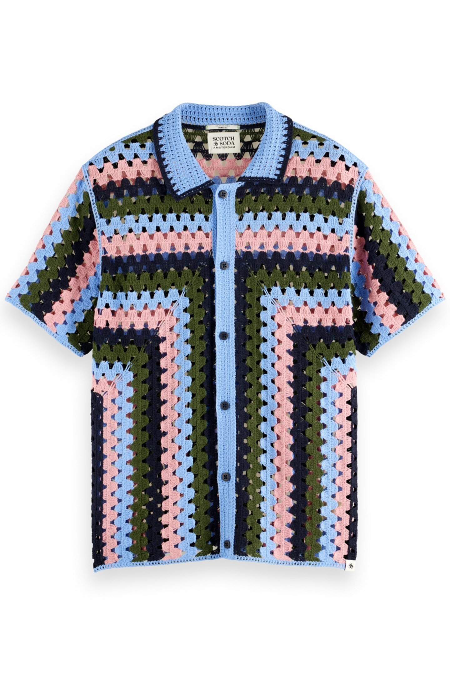 CROCHET KNITTED POLO SHORT SLEEVE MULTI STRIPE 1